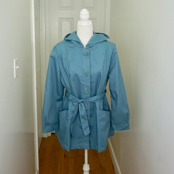 💜 VINTAGE Light Blue Hooded Long Sleeve Jacket/Coat - Picture 4 of 15